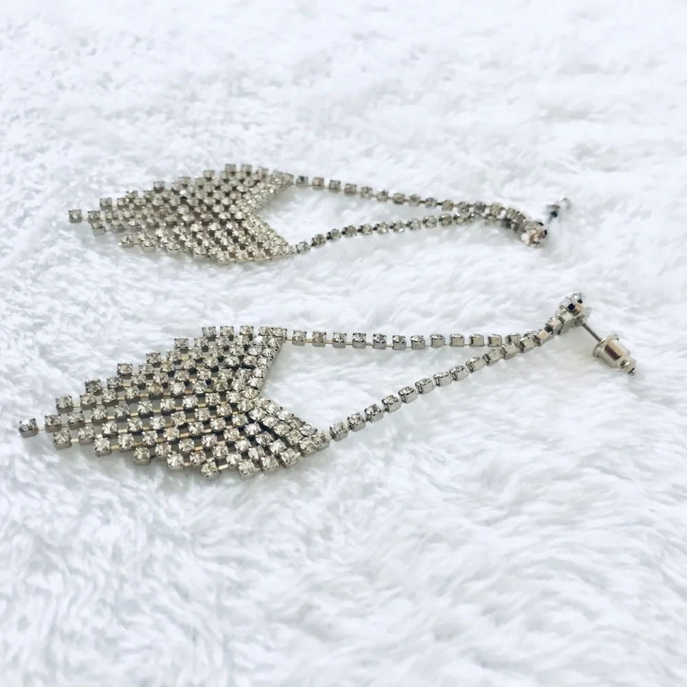 Silver Tone Post Pierced Earrings Clear Sparkling